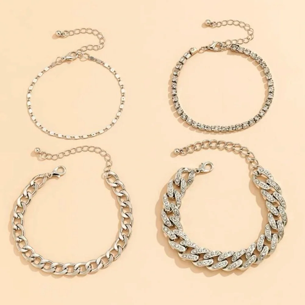 Silver Chunky Bracelet Set with Rhinestones - Picture 6 of 11